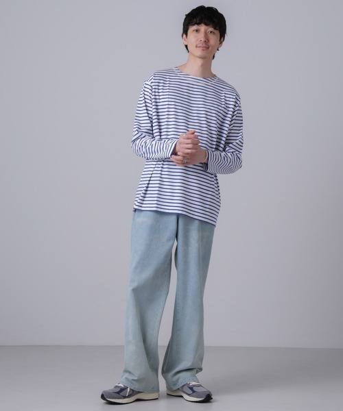 NANO universe（ナノユニバース）の「「NJ/CLUB」HOMESTOCKボーダーボートネックTシャツ（Tシャツ/カットソー・メンズ・ホワイト/ブラック/ネイビー・L/M/S）」の15枚目の写真