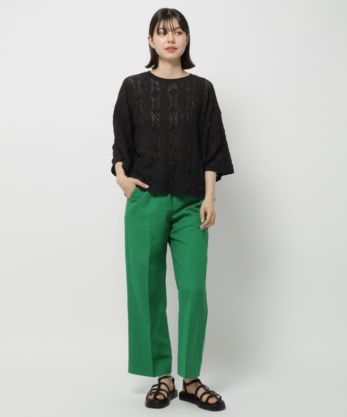 niko and...（ニコアンド）の「レースジャガードシャーリングTシャツ（Tシャツ/カットソー・レディース・ブラック/オフホワイト・TALL/SHORT）」の6枚目の写真