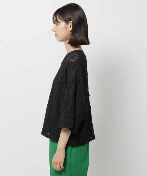 niko and...（ニコアンド）の「レースジャガードシャーリングTシャツ（Tシャツ/カットソー・レディース・ブラック/オフホワイト・TALL/SHORT）」の8枚目の写真