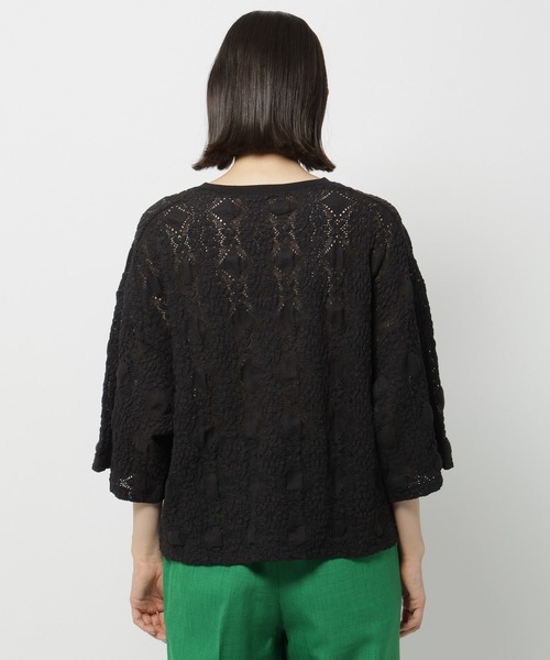 niko and...（ニコアンド）の「レースジャガードシャーリングTシャツ（Tシャツ/カットソー・レディース・ブラック/オフホワイト・TALL/SHORT）」の9枚目の写真