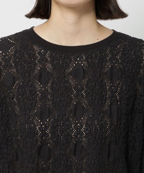 niko and...（ニコアンド）の「レースジャガードシャーリングTシャツ（Tシャツ/カットソー・レディース・ブラック/オフホワイト・TALL/SHORT）」の11枚目の写真