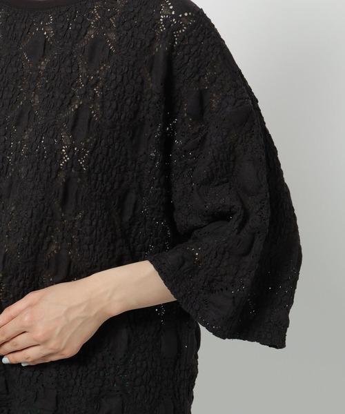 niko and...（ニコアンド）の「レースジャガードシャーリングTシャツ（Tシャツ/カットソー・レディース・ブラック/オフホワイト・TALL/SHORT）」の12枚目の写真