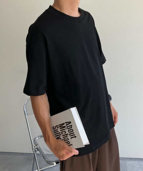CREARE -LINO-(クレアーレリノ)の「ダメージ加工 Tシャツ/カットソー/半袖TOPS(Tシャツ/カットソー・メンズ・カーキ/オフホワイト/ブラック・MEDIUM/LARGE)」の7枚目の写真