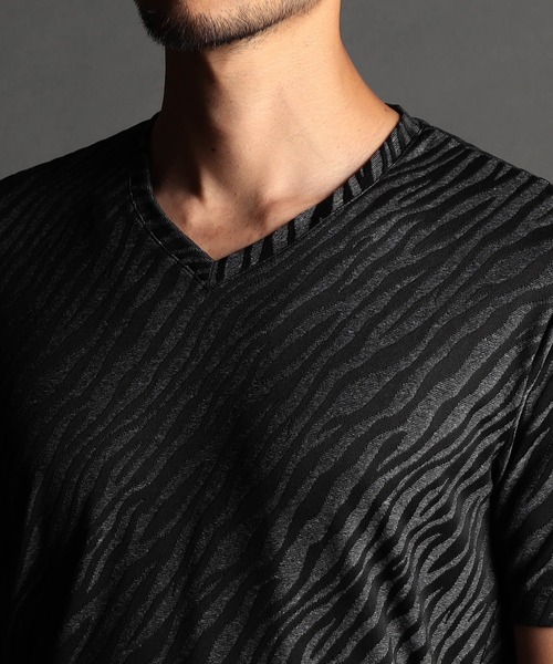 NICOLE CLUB FOR MEN（ニコルクラブフォーメン）の「アニマル柄ジャガードVネック半袖プルオーバー（Tシャツ/カットソー・メンズ・グレー系1/グレー系2/ホワイト系/ブラック系・MEDIUM/LARGE/X-LARGE）」の11枚目の写真