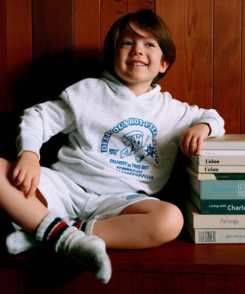 B:MING by BEAMS（ビーミングバイビームス）の「【セットアップ対応】ピザ プリント フーディー（100～140cm）（パーカー・キッズ・ネイビー/ライトグレー・130/120/110/100/140）」の5枚目の写真