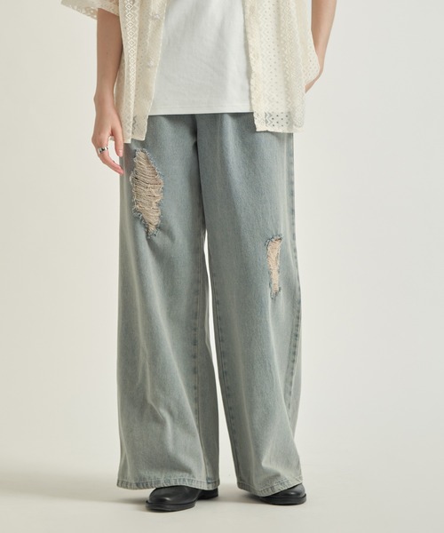 DAMAGE DENIM WIDE PANTS/ダメージデニムワイドパンツ（デニム