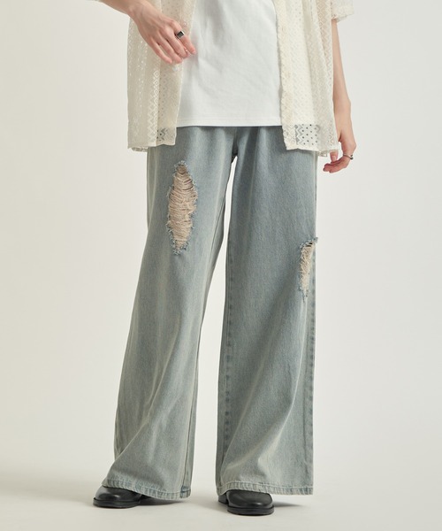 SELLE GLANT(セレグランテ)の「DAMAGE DENIM WIDE PANTS/ダメージデニムワイドパンツ(デニムパンツ・メンズ・サックスブルー/ブラック/ブルーグリーン・SMALL/MEDIUM/LARGE)」の19枚目の写真