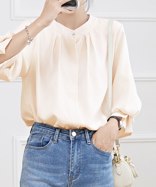 Lace Ladies(レースレディース)の「キャンディ袖 7分袖 フレア タック ブラウス(シャツ/ブラウス・レディース・ネイビー/ミント/ブラック/オフホワイト・S/FREE)」の2枚目の写真