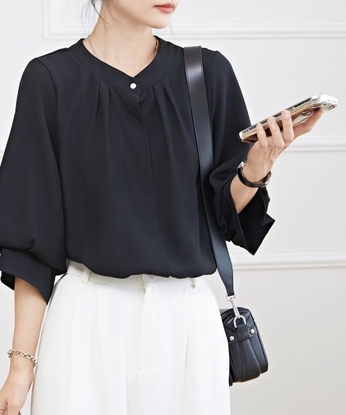 Lace Ladies(レースレディース)の「キャンディ袖 7分袖 フレア タック ブラウス(シャツ/ブラウス・レディース・ネイビー/ミント/ブラック/オフホワイト・S/FREE)」の21枚目の写真