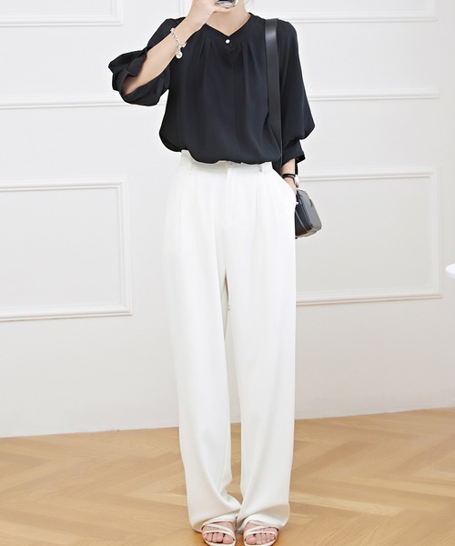 Lace Ladies(レースレディース)の「キャンディ袖 7分袖 フレア タック ブラウス(シャツ/ブラウス・レディース・ネイビー/ミント/ブラック/オフホワイト・S/FREE)」の19枚目の写真