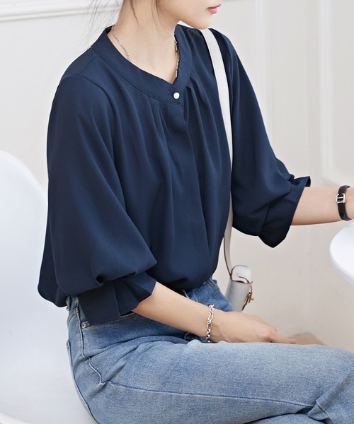 Lace Ladies(レースレディース)の「キャンディ袖 7分袖 フレア タック ブラウス(シャツ/ブラウス・レディース・ネイビー/ミント/ブラック/オフホワイト・S/FREE)」の18枚目の写真