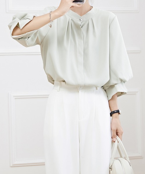 Lace Ladies(レースレディース)の「キャンディ袖 7分袖 フレア タック ブラウス(シャツ/ブラウス・レディース・ネイビー/ミント/ブラック/オフホワイト・S/FREE)」の11枚目の写真