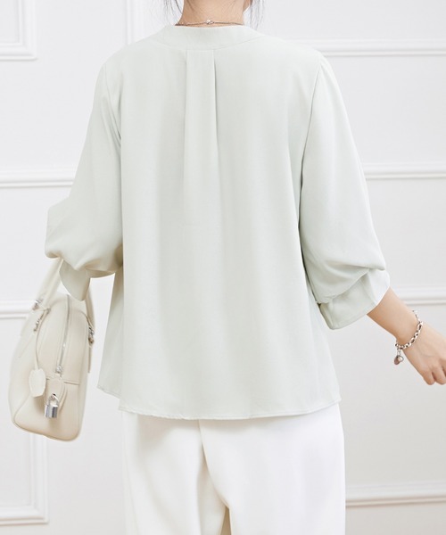 Lace Ladies(レースレディース)の「キャンディ袖 7分袖 フレア タック ブラウス(シャツ/ブラウス・レディース・ネイビー/ミント/ブラック/オフホワイト・S/FREE)」の9枚目の写真