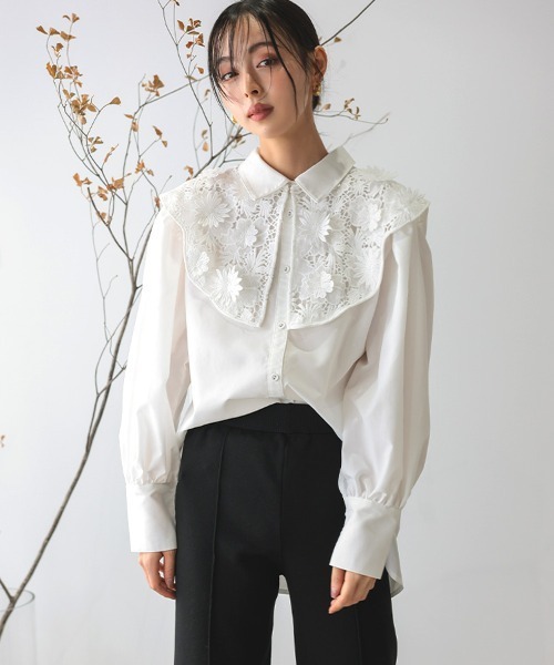 DONOBAN（ドノバン）の「2wayフラワーレースブラウス（シャツ/ブラウス・レディース・ホワイト/ネイビー・ONE）」の8枚目の写真
