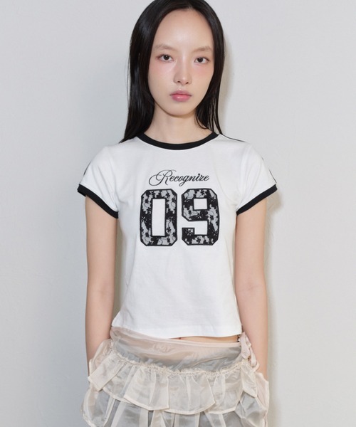 tシャツ 「WEB LIMITED Belle LINE」LACE NUMBERING T-SHIRT/レースナンバリングTシャツ レディース WEB LIMITED Belle LINE》LACE NUMBERING T-SHIRT/レース