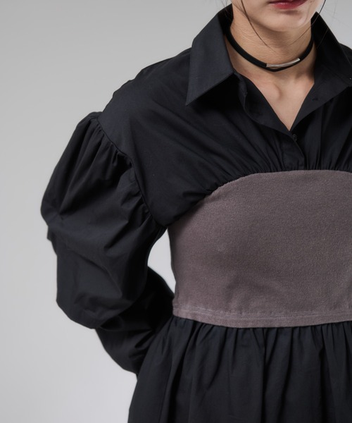 Shelly island(シェリーアイランド)の「ビスチェドッキングボリュームスリーブシャツ(シャツ/ブラウス・レディース・ホワイト/ブラック・FREE)」の12枚目の写真