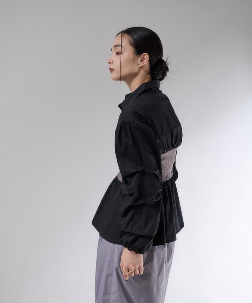 Shelly island(シェリーアイランド)の「ビスチェドッキングボリュームスリーブシャツ(シャツ/ブラウス・レディース・ホワイト/ブラック・FREE)」の10枚目の写真