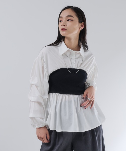 Shelly island(シェリーアイランド)の「ビスチェドッキングボリュームスリーブシャツ(シャツ/ブラウス・レディース・ホワイト/ブラック・FREE)」の16枚目の写真