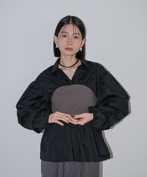 Shelly island(シェリーアイランド)の「ビスチェドッキングボリュームスリーブシャツ(シャツ/ブラウス・レディース・ホワイト/ブラック・FREE)」の17枚目の写真