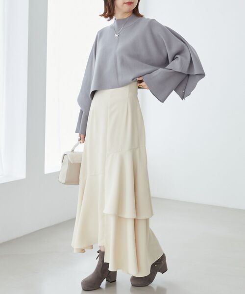 MAJESTIC LEGON（マジェスティックレゴン）の「ハイネックケープセットニット（ニット/セーター・レディース・アイボリー/ブラック/グレー/モカ・MEDIUM）」の7枚目の写真