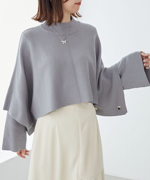 MAJESTIC LEGON（マジェスティックレゴン）の「ハイネックケープセットニット（ニット/セーター・レディース・アイボリー/ブラック/グレー/モカ・MEDIUM）」の9枚目の写真