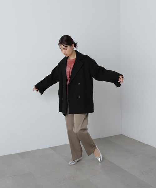 N.（N. Natural Beauty Basic）（エヌエヌナチュラルビューティーベーシック）の「◆◇オーバーサイズPコート（ピーコート・レディース・ブラック/オフホワイト・SMALL/MEDIUM）」の14枚目の写真