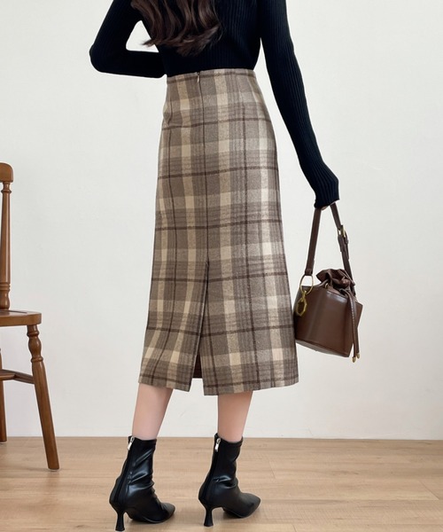 ABITOKYO（アビトーキョー）の「バックスリットチェックスカート（スカート・レディース・ライトベージュ/モカ/グレー/ベージュ・S/M）」の16枚目の写真