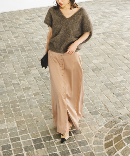 Noble(ノーブル)の「フロントボタンフィブリルスカート(スカート・レディース・ブラウン/ベージュ・38/36/34)」の7枚目の写真