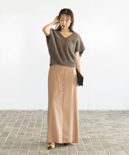 Noble(ノーブル)の「フロントボタンフィブリルスカート(スカート・レディース・ブラウン/ベージュ・38/36/34)」の8枚目の写真