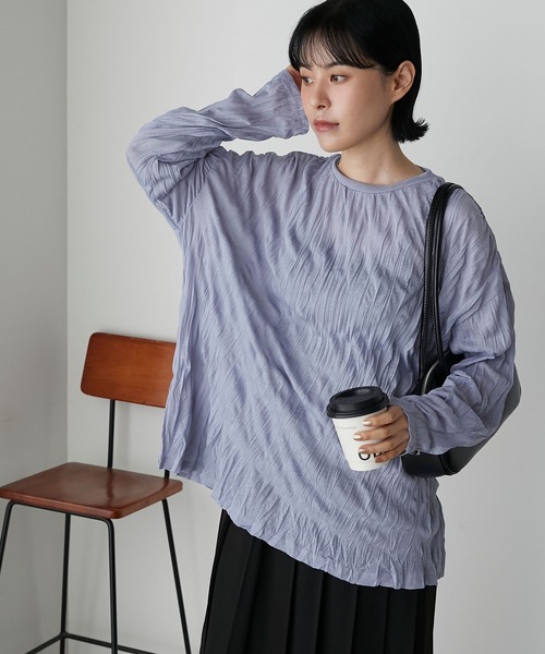 forksy.（フォルクシー）の「【forksy.】ワッシャー加工サイドスリットシアーロンT（Tシャツ/カットソー・レディース・ブラック/オフホワイト/ブルー・FREE）」の3枚目の写真