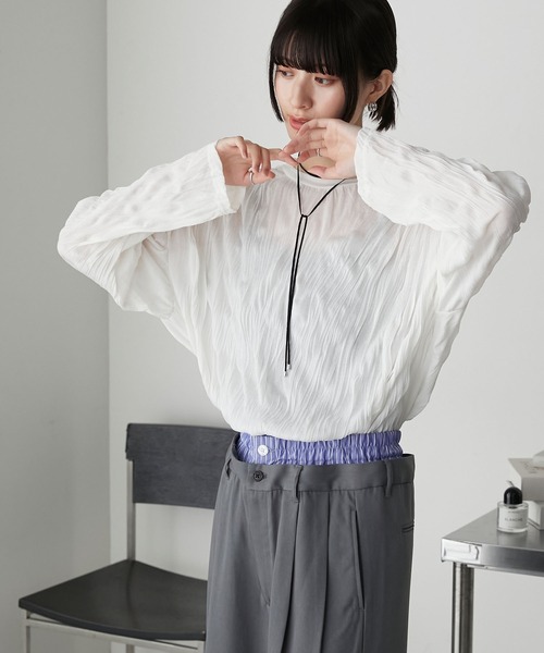 forksy.（フォルクシー）の「【forksy.】ワッシャー加工サイドスリットシアーロンT（Tシャツ/カットソー・レディース・ブラック/オフホワイト/ブルー・FREE）」の5枚目の写真
