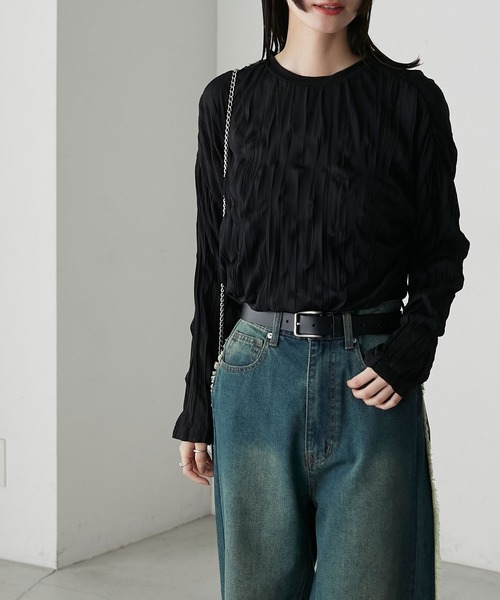 forksy.（フォルクシー）の「【forksy.】ワッシャー加工サイドスリットシアーロンT（Tシャツ/カットソー・レディース・ブラック/オフホワイト/ブルー・FREE）」の17枚目の写真