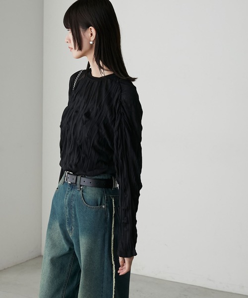 forksy.（フォルクシー）の「【forksy.】ワッシャー加工サイドスリットシアーロンT（Tシャツ/カットソー・レディース・ブラック/オフホワイト/ブルー・FREE）」の18枚目の写真