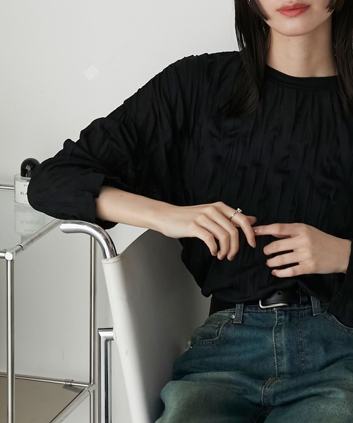 forksy.（フォルクシー）の「【forksy.】ワッシャー加工サイドスリットシアーロンT（Tシャツ/カットソー・レディース・ブラック/オフホワイト/ブルー・FREE）」の20枚目の写真