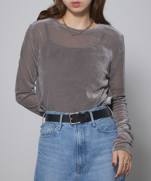MAISON BREEZE(メゾンブリーズ)の「【MAISON BREEZE】sheer velour tops シアーベロアトップス(Tシャツ/カットソー・レディース・アイボリー/オリーブ/グレー/モカ/ブラック・FREE)」の1枚目の写真