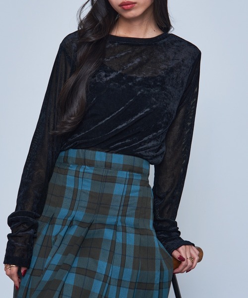セール】【MAISON BREEZE】sheer velour tops シアーベロアトップス（T
