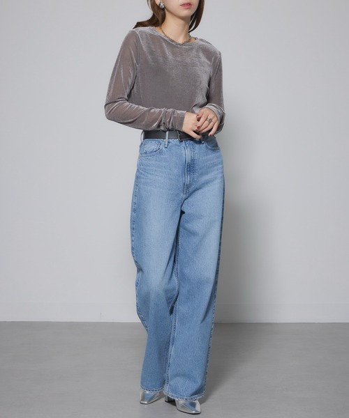MAISON BREEZE(メゾンブリーズ)の「【MAISON BREEZE】sheer velour tops シアーベロアトップス(Tシャツ/カットソー・レディース・アイボリー/オリーブ/グレー/モカ/ブラック・FREE)」の13枚目の写真
