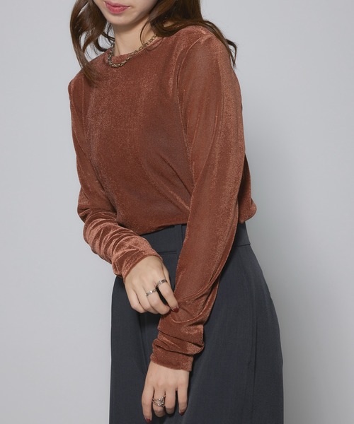 MAISON BREEZE(メゾンブリーズ)の「【MAISON BREEZE】sheer velour tops シアーベロアトップス(Tシャツ/カットソー・レディース・アイボリー/オリーブ/グレー/モカ/ブラック・FREE)」の16枚目の写真