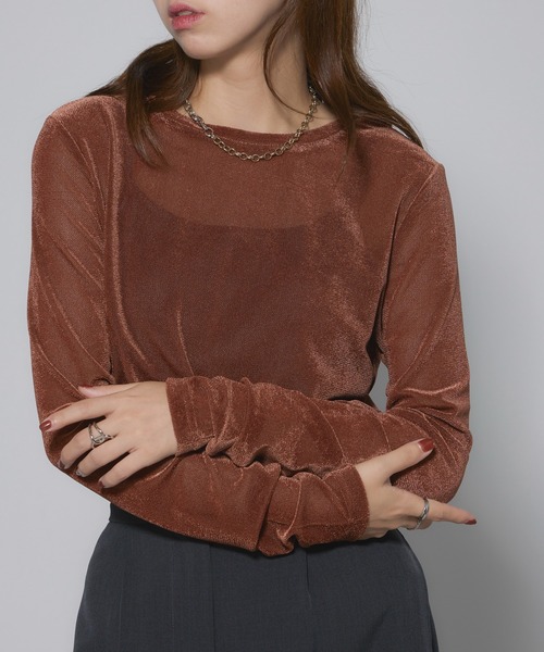 MAISON BREEZE(メゾンブリーズ)の「【MAISON BREEZE】sheer velour tops シアーベロアトップス(Tシャツ/カットソー・レディース・アイボリー/オリーブ/グレー/モカ/ブラック・FREE)」の15枚目の写真