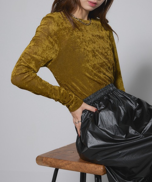 MAISON BREEZE(メゾンブリーズ)の「【MAISON BREEZE】sheer velour tops シアーベロアトップス(Tシャツ/カットソー・レディース・アイボリー/オリーブ/グレー/モカ/ブラック・FREE)」の20枚目の写真