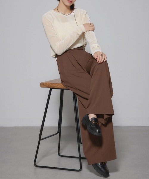 MAISON BREEZE(メゾンブリーズ)の「【MAISON BREEZE】sheer velour tops シアーベロアトップス(Tシャツ/カットソー・レディース・アイボリー/オリーブ/グレー/モカ/ブラック・FREE)」の8枚目の写真