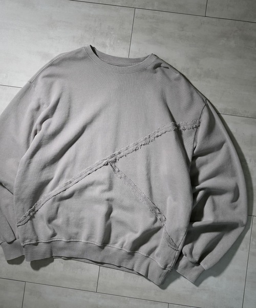 おしゃれスタ(オシャレスタ)の「sulfur dyeing cut off switching hard wash sweat shirt/硫化染め カットオフ 切り替えスウェットシャツ オーバーサイズ メンズ レディース(スウェット・メンズ・ベージュ/チャコールグレー/ブラック・L/XL/M)」の3枚目の写真