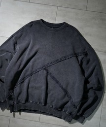 sulfur dyeing cut off switching hard wash sweat shirt/硫化染め カットオフ 切り替えスウェットシャツ オーバーサイズ メンズ レディース