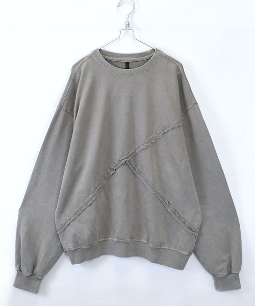 おしゃれスタ(オシャレスタ)の「sulfur dyeing cut off switching hard wash sweat shirt/硫化染め カットオフ 切り替えスウェットシャツ オーバーサイズ メンズ レディース(スウェット・メンズ・ベージュ/チャコールグレー/ブラック・L/XL/M)」の6枚目の写真