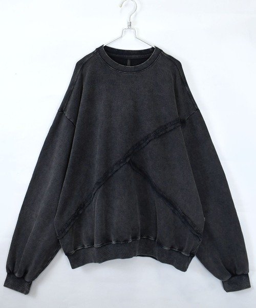 おしゃれスタ(オシャレスタ)の「sulfur dyeing cut off switching hard wash sweat shirt/硫化染め カットオフ 切り替えスウェットシャツ オーバーサイズ メンズ レディース(スウェット・メンズ・ベージュ/チャコールグレー/ブラック・L/XL/M)」の4枚目の写真