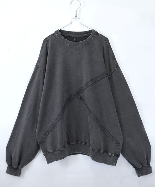 おしゃれスタ(オシャレスタ)の「sulfur dyeing cut off switching hard wash sweat shirt/硫化染め カットオフ 切り替えスウェットシャツ オーバーサイズ メンズ レディース(スウェット・メンズ・ベージュ/チャコールグレー/ブラック・L/XL/M)」の5枚目の写真