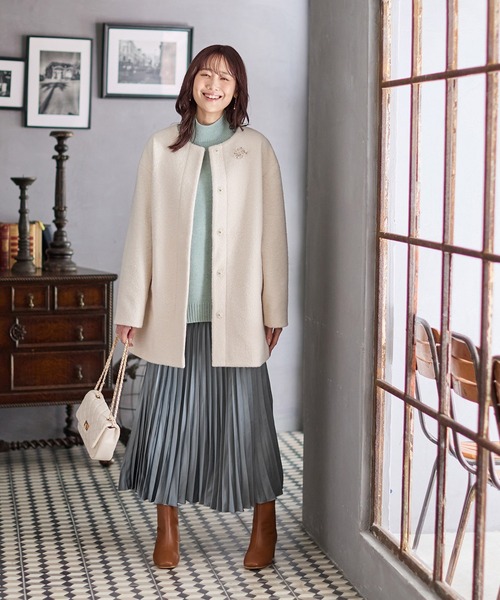 Honeys(ハニーズ)の「【抗菌防臭・静電気軽減】ノーカラーコクーンコート(ノーカラーコート・レディース・ネイビー/チャコール/ベージュ/アイボリー・S/M/L/LL)」の6枚目の写真