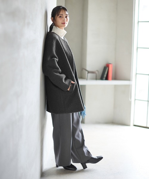 Honeys(ハニーズ)の「【抗菌防臭・静電気軽減】ノーカラーコクーンコート(ノーカラーコート・レディース・ネイビー/チャコール/ベージュ/アイボリー・S/M/L/LL)」の18枚目の写真