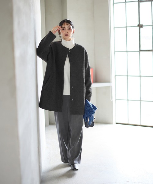 Honeys(ハニーズ)の「【抗菌防臭・静電気軽減】ノーカラーコクーンコート(ノーカラーコート・レディース・ネイビー/チャコール/ベージュ/アイボリー・S/M/L/LL)」の19枚目の写真