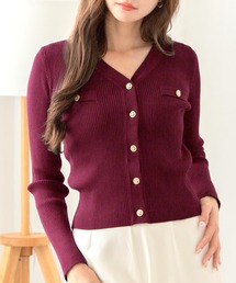 JULIA BOUTIQUE（ジュリアブティック）の「ゴールドボタンVネックニットカーディガン（カーディガン/ボレロ）」